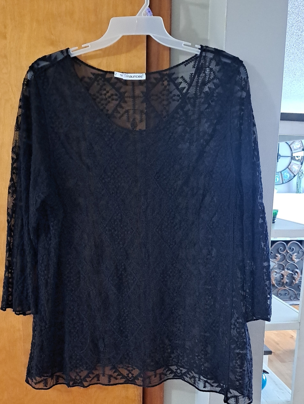Maurices Black Lace Sheer Scoop-Neck Blouse